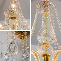 Lustre en cristal doré à 6 bougies avec chaîne de 30 cm, luminaires suspendus réglables en hauteur, largeur 60 cm, style français