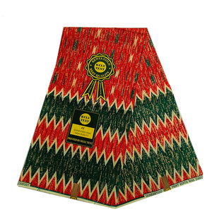 Tessuto in <span class=keywords><strong>Cotone</strong></span> <span class=keywords><strong>Organza</strong></span> Stampato Kente <span class=keywords><strong>di</strong></span> Alta Qualità, 6 Iarde, Peso Medio, per Abbigliamento, Tessuto Cerato Dorato - Product Image 2