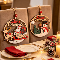 Adornos Navideños de Madera en Capas, Redondos y Huecos, con Diseño de Santa Claus y Muñeco de Nieve, para Colgar en el Árbol de Navidad