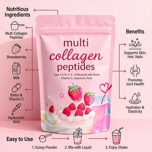 Collagène en poudre multi-sources pour la vente en gros aux fabricants, supplément de collagène polypeptidique vitaminé, milkshake, 1 lb de poudre de collagène - Product Image 3