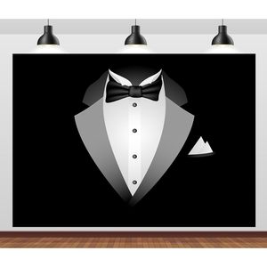 CORFOTO Wall Decor 7x5ft Fabric Tuxedo Background Men's Black Suit Bow Tie Gentleman Photo <b>Props</b> Machine Washable Birthday - Product Image 3