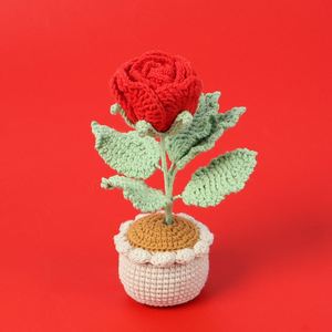 Maceta de Flores de Rosa Tejida a Mano con Ganchillo, Decoración para el Tablero del Automóvil, para Navidad, Halloween, Graduación, Flor Artificial en Maceta - Product Image 2