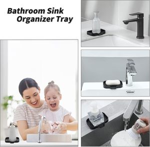Porte-savon en silicone avec drain, plateau à savon, idéal pour distributeur, éponge, bouteille, tasse sur évier ou comptoir - Noir - Product Image 3
