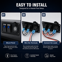 Panneau de commande 12V 24V à monter sur tableau de bord avec 2 interrupteurs marche/arrêt à lumière bleue et port de charge USB pour bateau marin, caravane