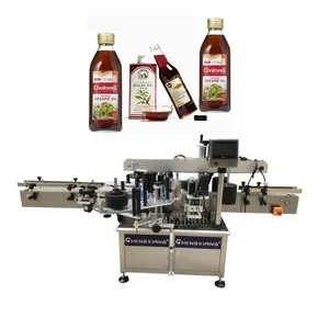 Automatic 200ml sesame oil flat bottle double sides sticker labeling machine two sides labeler