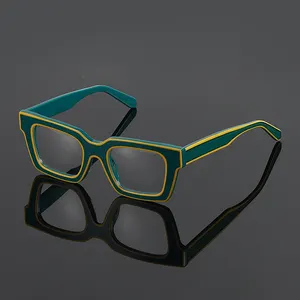 Aochi kacamata persegi kualitas tinggi buatan tangan bingkai optik asetat kacamata Retro kacamata bingkai asetat grosir kacamata