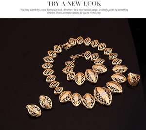 Juego de joyería de imitación en forma de hoja chapado en oro de 18K de moda de Dubái - Product Image 3
