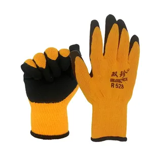 Оранжевые зимние перчатки в сборе CE EN388, Хлопковые вязаные резиновые перчатки с латексным покрытием