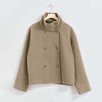 Veste Courte en Laine Croisée pour Femme, Col Montant, Blazer Élégant en Laine, Manteau Court pour Dames