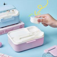 Boîte à lunch bento en plastique pour enfants avec compartiment à sauce, idéale pour l'école, les étudiants, le camping et les voyages