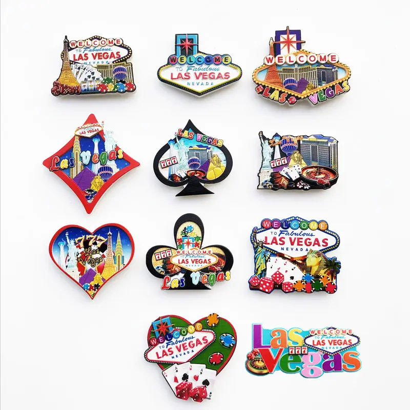 Fabrikanten Spotten Groothandel Las Vegas Reizen Souvenir Decoratief Artefact Hars Uv Magnetische Koelkast Stickers