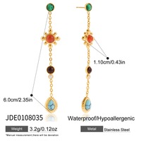 Boucles d'oreilles pendantes en acier inoxydable 316L pour femme, 4 styles, zircon coloré serti clos, ton or, vendues par paire, étanches, cadeau, OEM