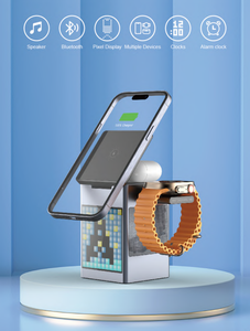 2024 di vendita calda multifunzione <span class=keywords><strong>APP</strong></span> di controllo sveglia BT5.0 altoparlante 15W stazione di <span class=keywords><strong>ricarica</strong></span> rapida 6 In 1 caricatore magnetico Wireless - Product Image 3