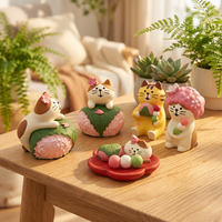 Figurine de chat fée en résine peinte à la main en gros, série pique-nique fleurs de cerisier, mini ornement décoratif pour la maison, cadeau