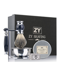 Kit de Rasage Manuel en Résine 7 Pièces ZY, Rasoir de Sécurité, Brosse à Barbe, Support, Bol à Savon, Coffret Cadeau pour Garçons d'Honneur, Anniversaire, Noël, OEM