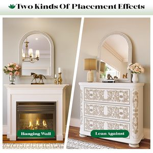 Wiserset Boho Wall <b>Mirror</b> 28x40 Arch Wooden Frame Beaded Rustic Farmhouse Decor For Bedroom Bathroom Entryway - Product Image 6
