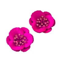 Anting-anting bunga berlian imitasi wanita trendi baru anting-anting bunga empat kelopak Vintage berlebihan warna-warni