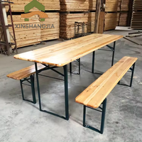 Ensemble table et banc pliants en bois de sapin massif avec pieds en métal robustes et bords arrondis, pour l'extérieur, la terrasse, le jardin, la salle à manger