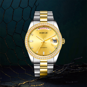 Reloj Mecánico Automático para Mujer MIGE, Esfera Dorada, Correa de Acero Inoxidable, 38 mm, Redondo, Analógico, con Fecha, Lujoso y Moderno - Product Image 2
