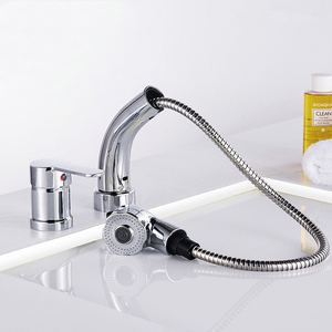 Basin Faucet Single Handle Pull Out <b>Spray</b> 2 Hole Deck <b>Mounted</b> Ceramic Valve Core - Product Image 1