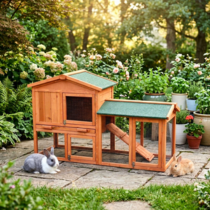 SHUNDA SDR003 Breathable Eco-Friendly Wooden Pet Villa Rabbits <b>Small</b> Animals Horizontal <b>Sliding</b> Door Print - Product Image 1