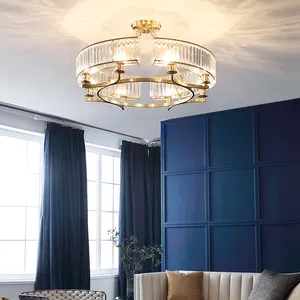 Lustre estilo americano de iluminação, para sala de estar, lâmpada dourada, restaurante, quarto, iluminação led, pingente