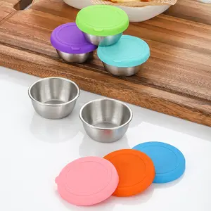 S019 Mini Dips conservazione degli alimenti insalata pomodoro immersione salsa tazze in acciaio inox condimento salsa tazza con coperchio