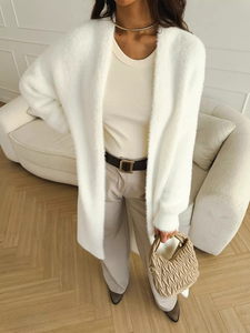 Cardigan Lungo da Donna in Finta Pelliccia di Visone, Morbido, <span class=keywords><strong>Oversize</strong></span>, Bianco, Antipilling, in Poliestere, all'Ingrosso - Product Image 3