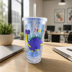 Custom Logo 16oz Glow in Dark Double Wall Led <b>Cup</b> Dinosaur Light up <b>Cup</b> <b>with</b> <b>Lids</b> <b>and</b> <b>Straw</b> for Party Wholesale Flashing Tumbler - Product Image 3
