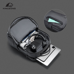 Kingsons Men's Laptop <b>Backpack</b> Gray And Black <b>Multi</b> Functional Business Travel Shoulder Straps Solid Color - Product Image 2