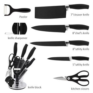 2025 High Quality Stainless Steel Chef Bread Carving Utility Paring <strong>Kitchen</strong> Knives Handmade 8-Piece ABS Handle Block Set - Product Image 1