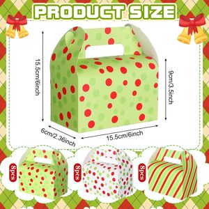 Boîte à friandises de Noë<span class=keywords><strong>l</strong></span> rouge et verte, boîtes cadeaux en papier avec poignées, rayures et pois, fournitures de fête pour biscuits sucrés - Product Image 2