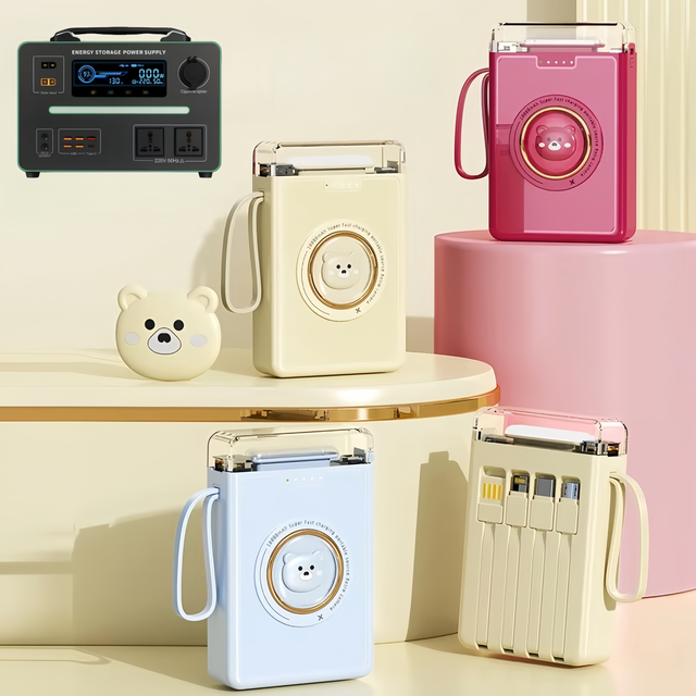 Cross-Border Cartoon Mini Power Bank with Built-in Cable 20000mAh Large Capacity Portable Power Supply Gift Logo phone charger