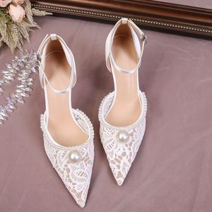 33-42 Wedding <b>White</b> Talons Dames Luxury Slingback Sandals Lace Pearl Shoes Women <b>Heel</b> for Ladies - Product Image 3