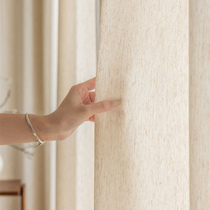 Cortina translúcida de lino natural con pliegues ondulados, elegante y popular, para ventana francesa, con cenefas integradas - Product Image 1