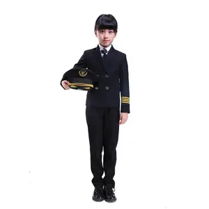 Setelan Seragam Cosplay Anak Laki-laki, Seragam Pilot, Kinerja, Pakaian Seragam Pilot Penerbangan untuk Anak-anak