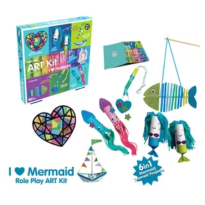 Best selling arts and crafts kit 6 in 1 mermaid role play set handmade diy string art game for kids