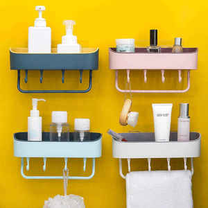 Non-perforated Storage <b>Shelf</b> Bathroom <b>Kitchen</b> <b>Wall</b> Hanging Rack Multifunctional Plastic Storage Rack Finishing Rack - Product Image 1
