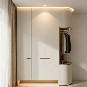 Nouvelle armoire de chambre à coucher de style italien aux tons doux avec rangement en niche incurvée et design de poignée minimaliste, armoire autoportante - Product Image 4