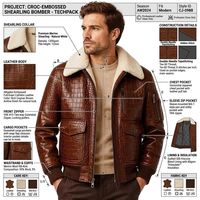 Blouson aviateur en cuir pleine fleur gaufré croco pour homme, col en fourrure ciselée personnalisé OEM, design rétro texturé pour l'hiver