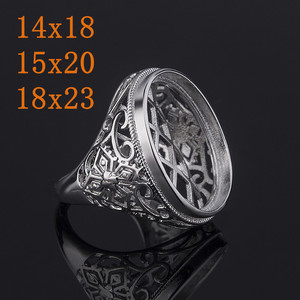 Verstelbare Verzilverd Hollow Cut Semi-Fabricage Afgewerkt <span class=keywords><strong>Ring</strong></span> Vinden Instellen 14X18 15X20 18X23 Semi Mount <span class=keywords><strong>Ring</strong></span> Base Holder - Product Image 2