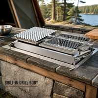 Barbecue en acier inoxydable Santa Maria intégré avec brasero, barbecue argentin, grille en V, hauteur réglable