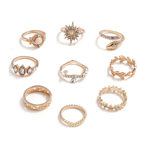 Conjuntos de Joyería de Moda, 9 Piezas, Anillos de Ópalo en Tono Dorado con Piedras de Corte Marquesa, Diseño de Estrella, Serpiente y Hoja, para Mujer, para Fiestas - Product Image 5