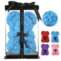 Ours en roses artificielles DIY de 25 cm avec boîte, roses en PE, têtes de fleurs artificielles, ours en roses avec boîte