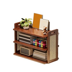Retro Solid Wood <b>Desktop</b> Organizer Double Layer Storage Rack Multipurpose Portable Office Use - Product Image 1