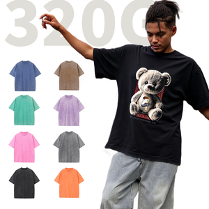 SHENGSHI T-shirt unisexe en coton 320g lavage à l'acide rétro régulier col rond Gym séchage rapide avec impression personnalisée T-shirt en vrac en vrac pour hommes - Product Image 1