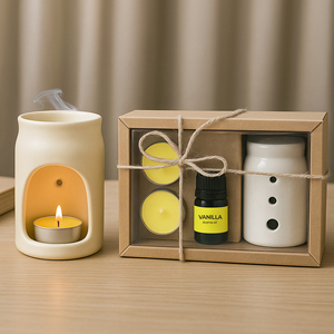 Premium Vanilla Ceramic Fragrance Oil Burner <b>Set</b> with 10ml Scented Oil and Tealight <b>Candles</b> Elegant Aromatherapy <b>Gift</b> - Product Image 3