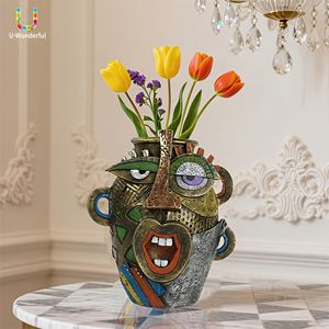 Vase Amusant Grande Bouche en Résine, Ornements Exagérés, Sculpture Visage de Dessin Animé à l'Expression Drôle, Décoration Créative Tendance pour la Maison et le Bureau - Product Image 1