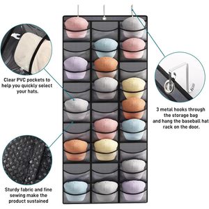<b>Hat</b> Organizer 27 Pocket Over The Door Clear Deep Pockets For Baseball Caps Storage Closet Hanger Minimalist Design - Product Image 5