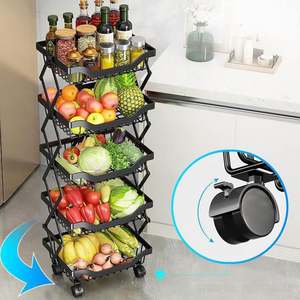 Rangement mobile au sol <span class=keywords><strong>Étagère</strong></span> <span class=keywords><strong>de</strong></span> cuisine multicouche pliante pour légumes et fruits <span class=keywords><strong>Étagère</strong></span> <span class=keywords><strong>de</strong></span> panier avec rouleaux mobiles - Product Image 5